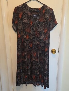 Maeve Anthropologie Black Dress with Rust & Cream Fan Dot Print L